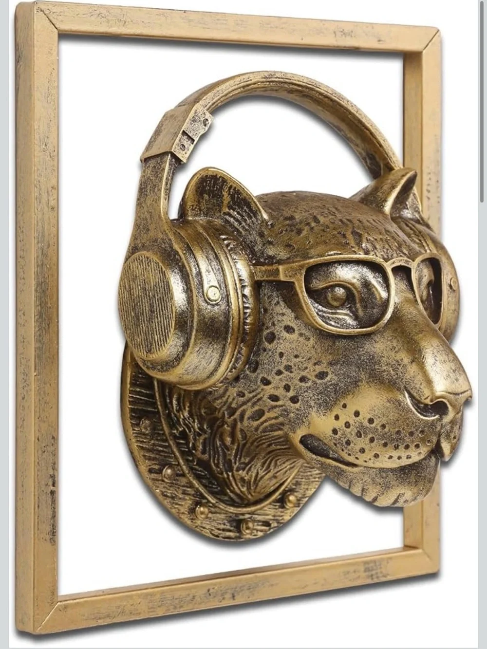 Exquisite Resin Leopard Animal Head Wall Sculpture gift Metal Frame NEW
